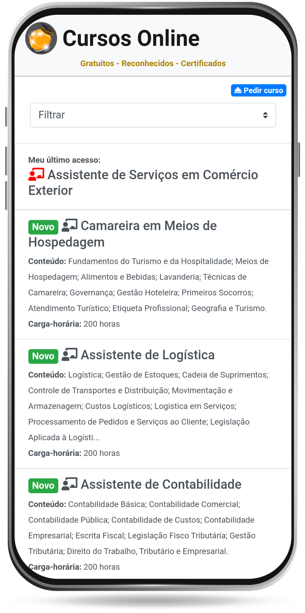Tela do aplicativo Cursos Gratuitos